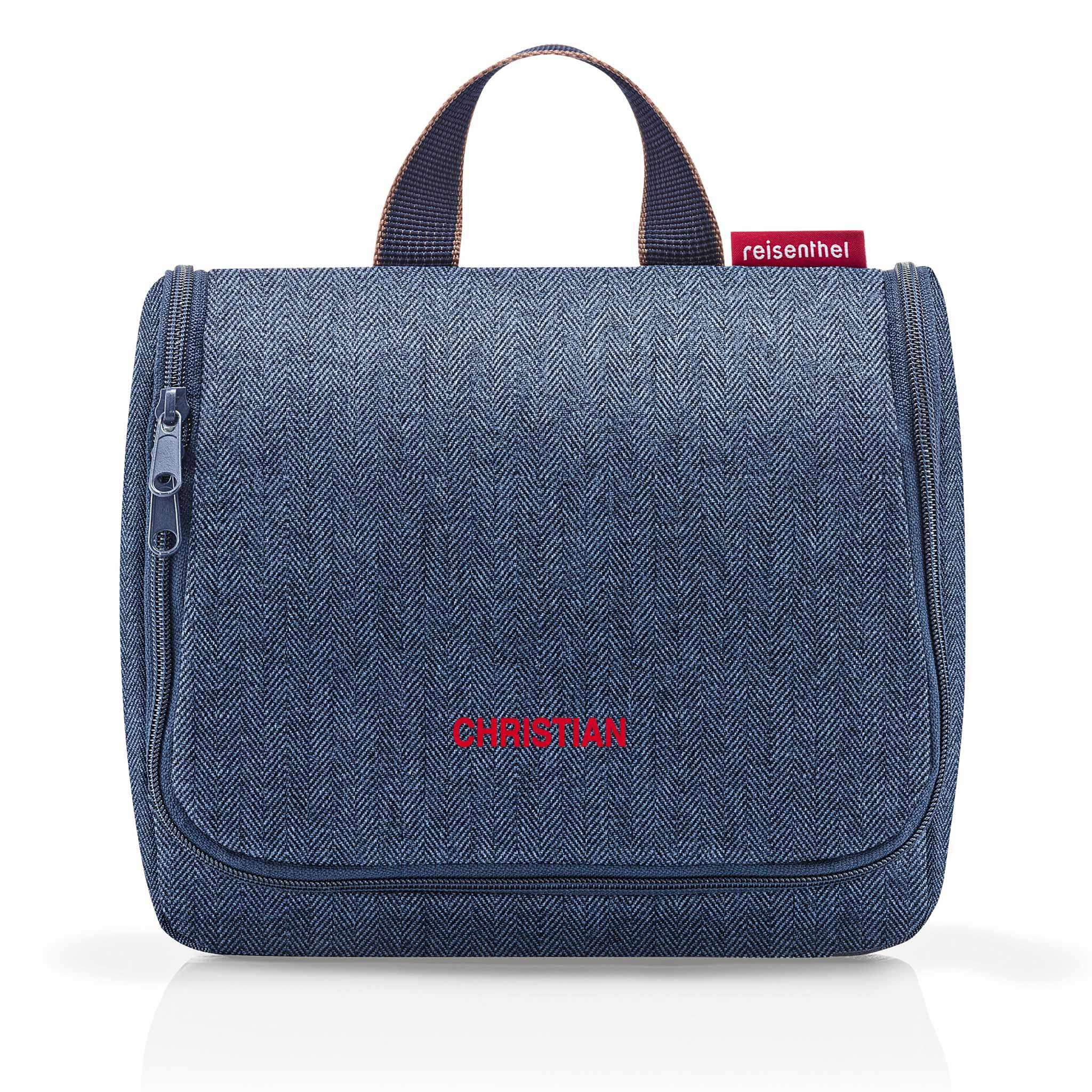 Capri Toalettveske Herringbone blue, med brodert navn