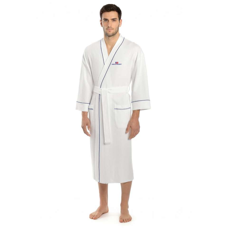 Badekåpe Westport, hvit med blå stripe