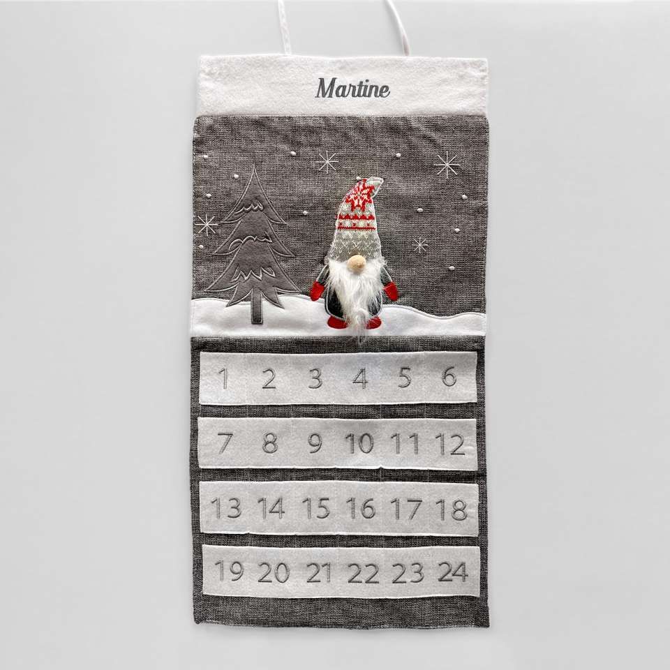 Adventskalender grå med nisse