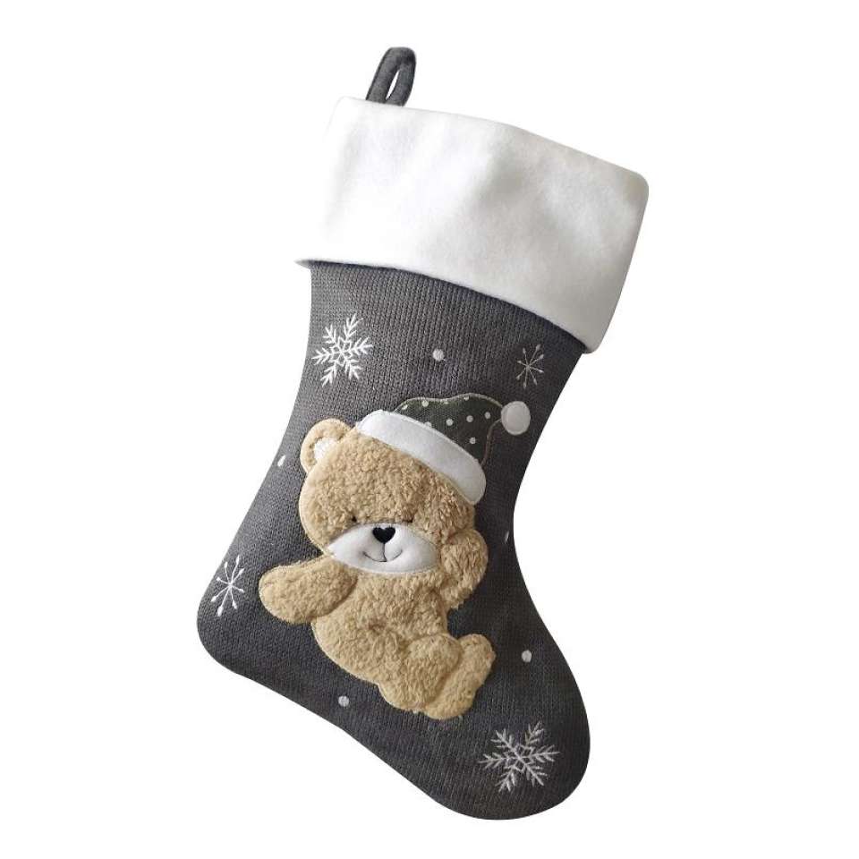 Julestrømpe Premium, Teddy - grå