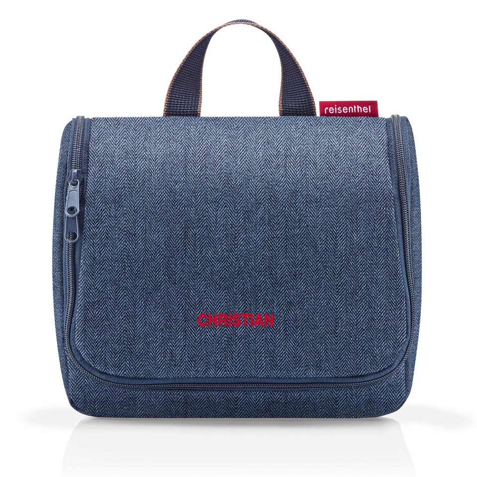 Capri Toalettveske Herringbone blue, med brodert navn