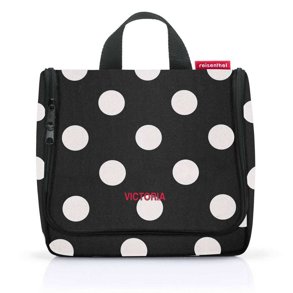 Capri Toalettveske Dots white, med brodert navn