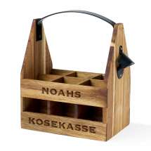 Ølkasse med plass til 6 øl (6,5 x 7 cm) eller brus i akasietre. Str. 23 x 15 x 29 cm.