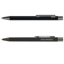 Gummiert Softtouch penn, trykk-kulepenn i metall. Pennen lasergraveres med valgfritt navn eller tekst.
