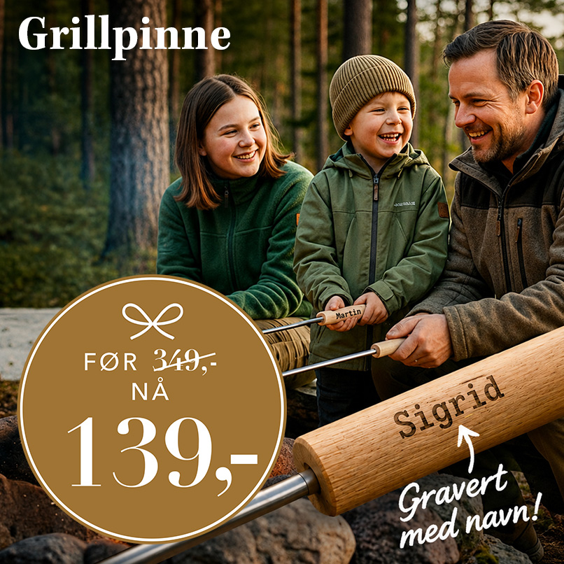 Grillpinne med gravert navn, nå 139 kr