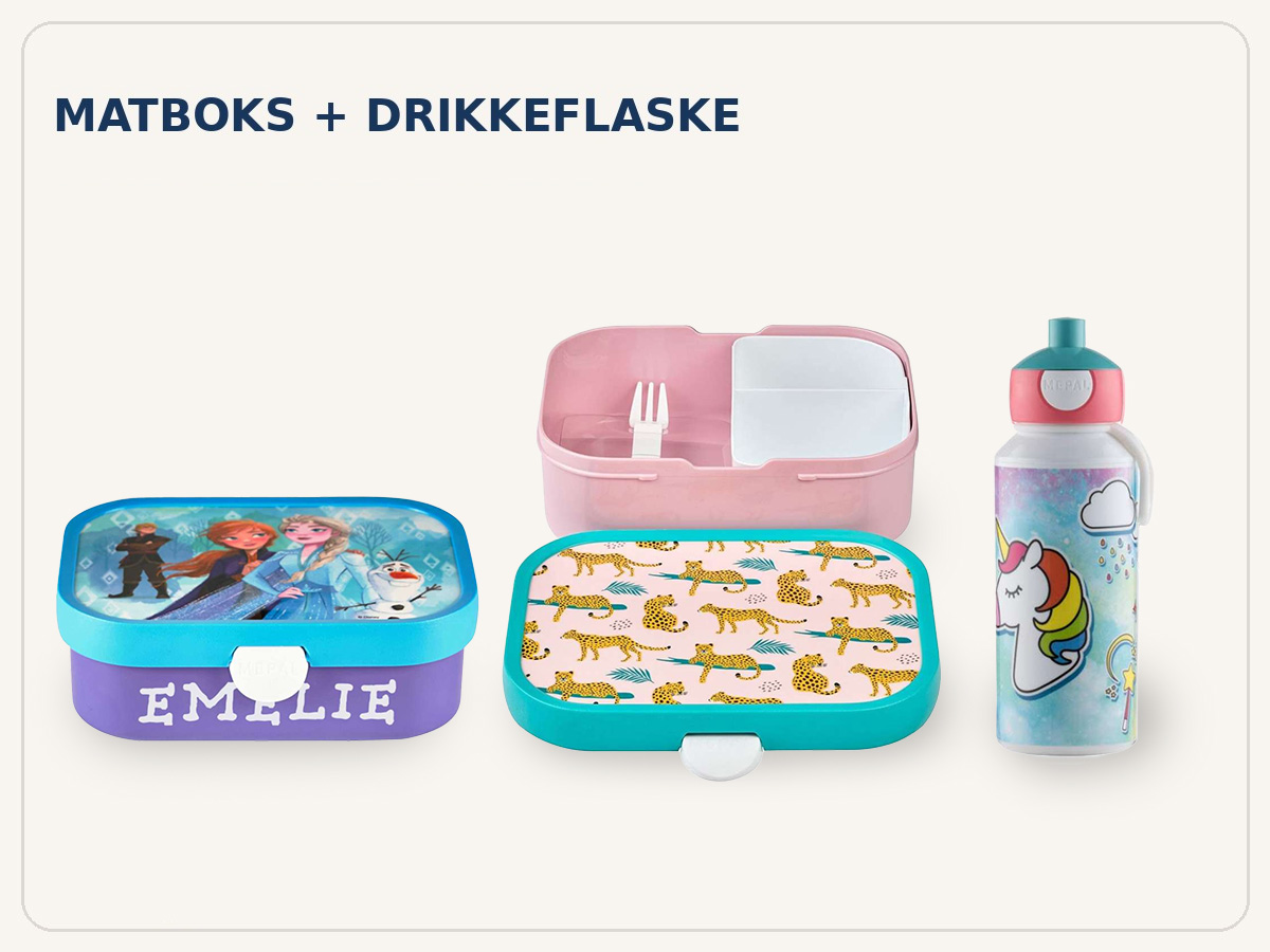 Matbokser og drikkeflasker til barnehage og skole