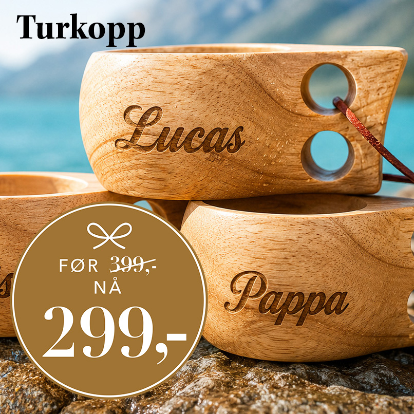 Turkopp med gravert navn, nå 299 kr