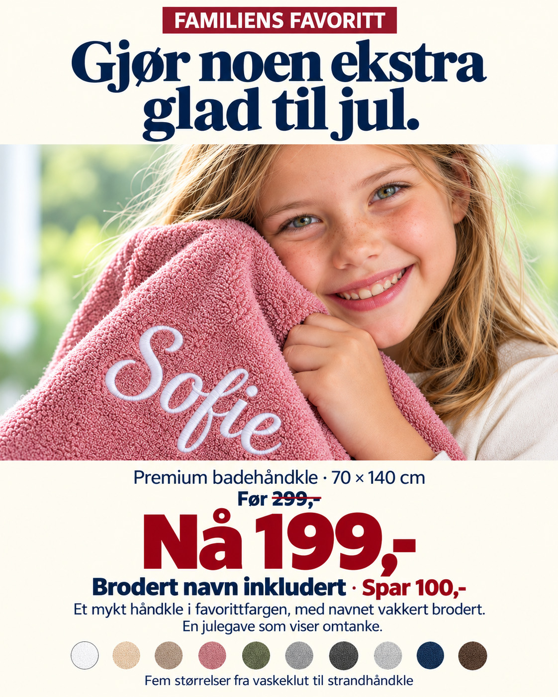 Premium badehåndkle med brodert navn