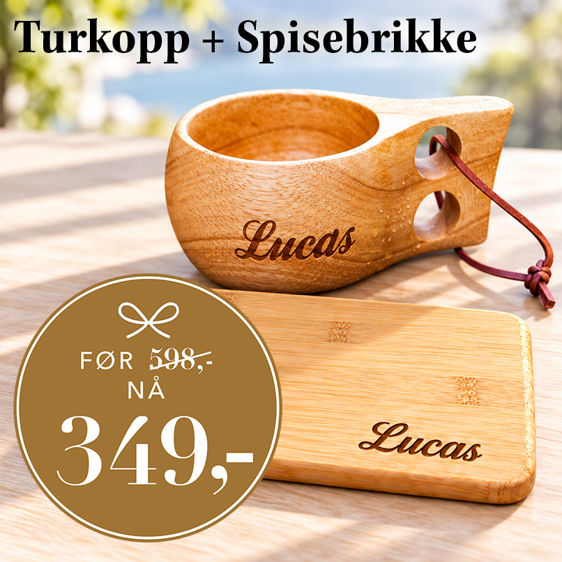 Turkopp med gravert navn, nå 299 kr