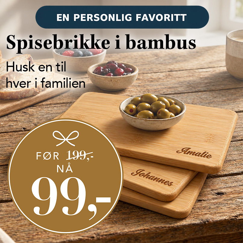 Spisebrikke med gravert navn, nå 99 kr
