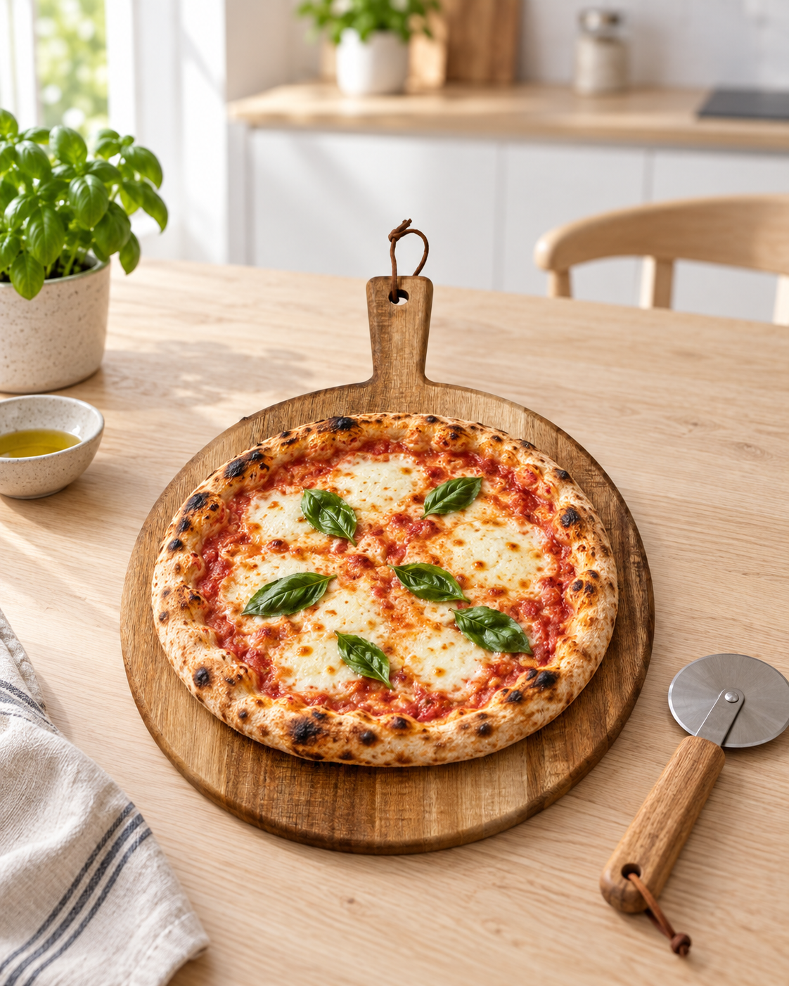 Pizza på serveringsbrett